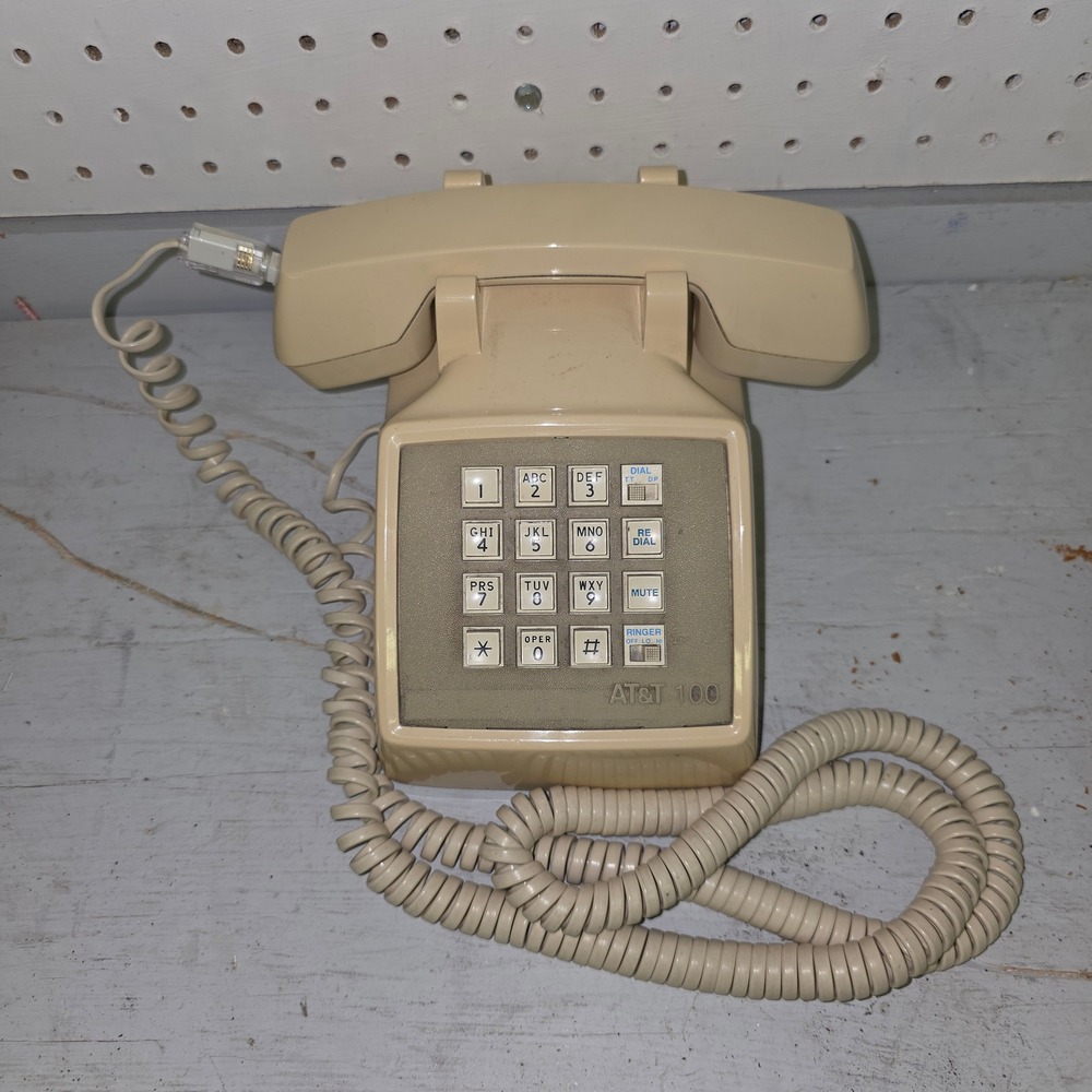 Vintage AT&T 100 Push Button Desk Landline Phone Beige CS2500DMGF Retro Office